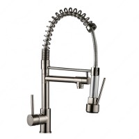 Brush pull out spring mixer double spout spring kitchen faucet